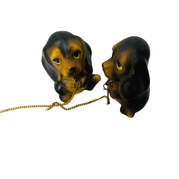 Vintage Ceramic Puppy Dog Figurines With Chain 2 1/2" - Picture 3 of 3